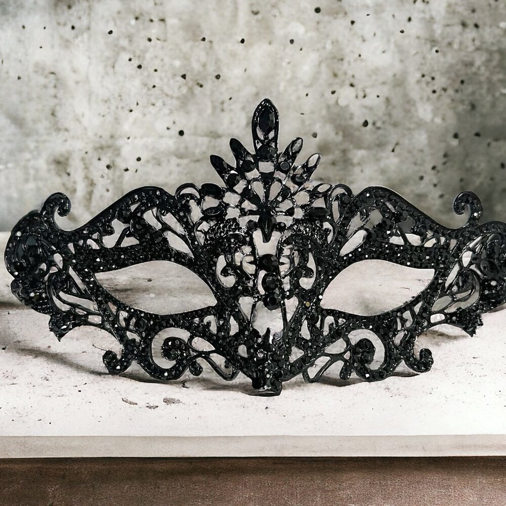 Men's Masquerade Mask, Black Crystal Mask, Gothic Halloween Mask, Party Mask